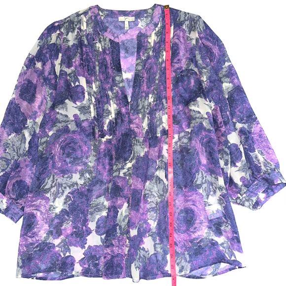 Joie Datev Purple Floral Pintuck Button Down Silk Blouse Size Large - Picture 13 of 14